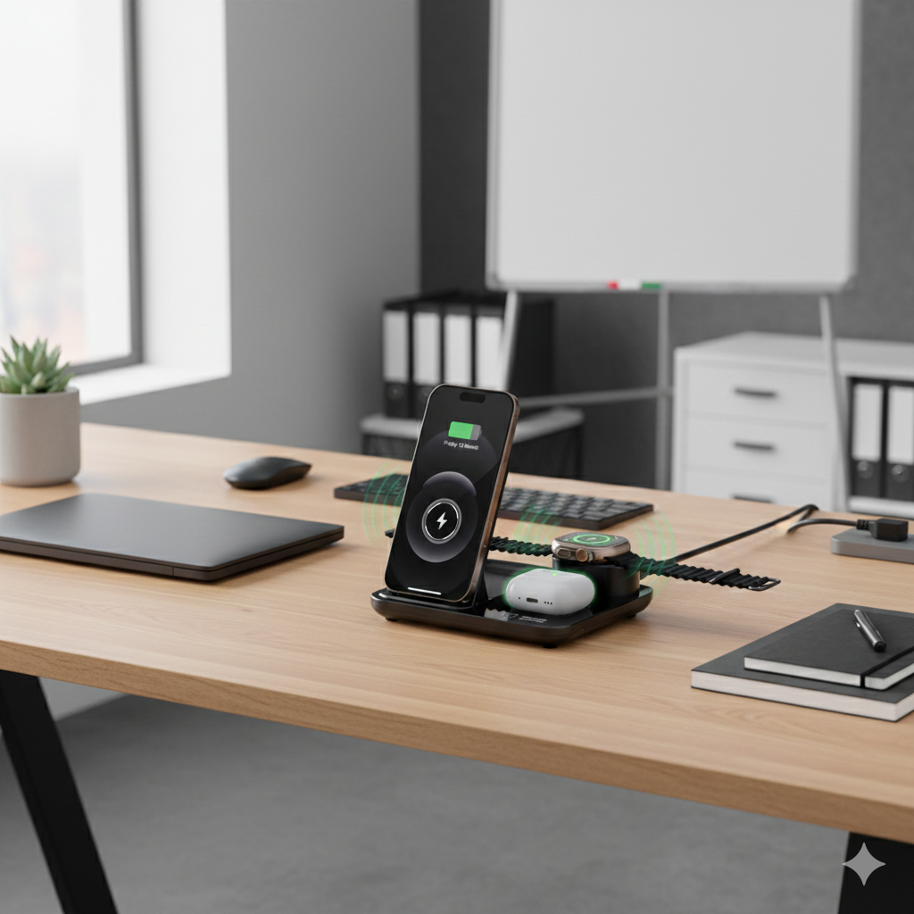 Wireless Masa Üstü Şarj Standı & 0,35 L Stanley Termos & Siyah Kupa & Pemium Filtre Kahve Hediye Seti