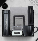 Kişiye Özel 500 ML Siyah Dereceli Termos & Telefon Cepli Defter & Siyah Kupa & Usb Bellek & Siyah Touch Pen Hediye Seti