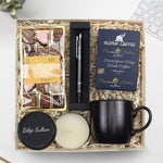 Kişiye Özel Siyah Metal Kutulu Mum & Siyah Kupa & Alerya Premium Filtre Kahve & Mat Siyah Tükenmez Kalem & Vela Çikolata Hediye Seti