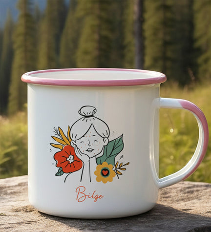 Pembe Renk Detaylı Vintage Kupa