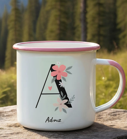 Pembe Renk Detaylı Vintage Kupa