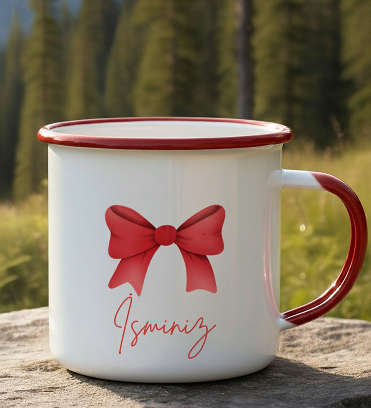 Kırmızı Renk Detaylı Vintage Kupa