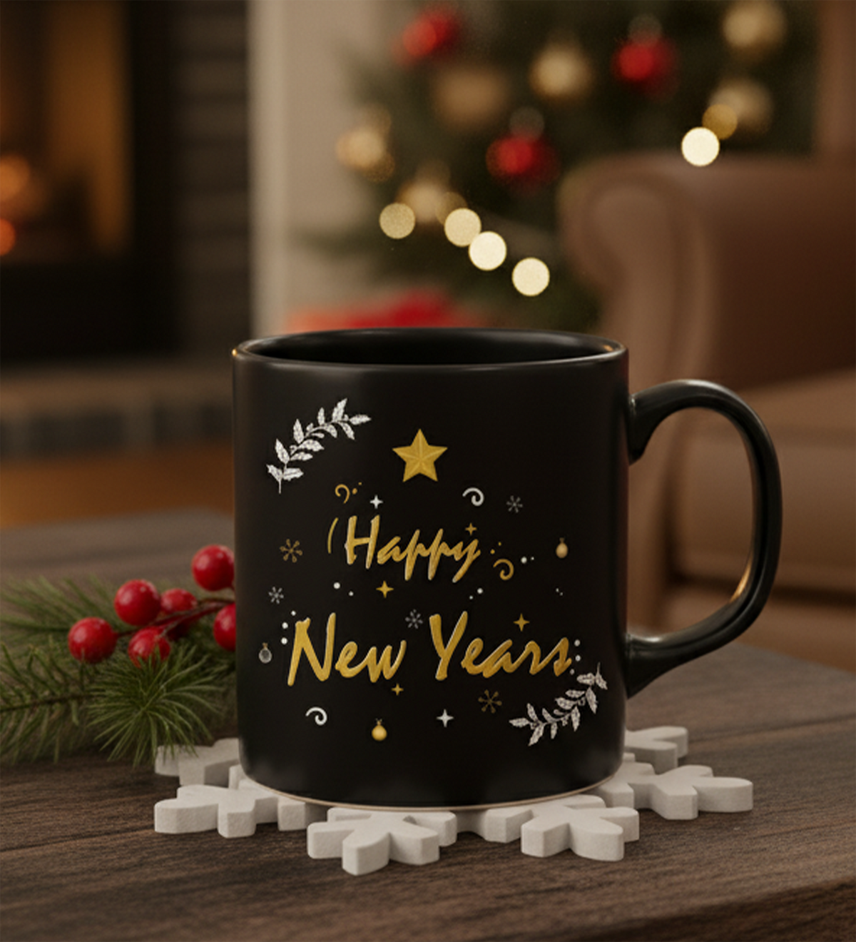 Siyah Yılbaşı Baskılı Kupa