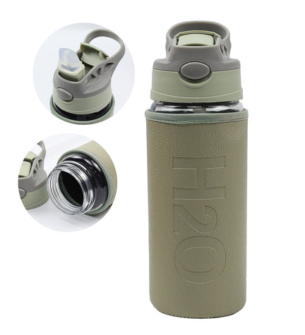500ML Pipetli Deri Kılıflı Cam Matara