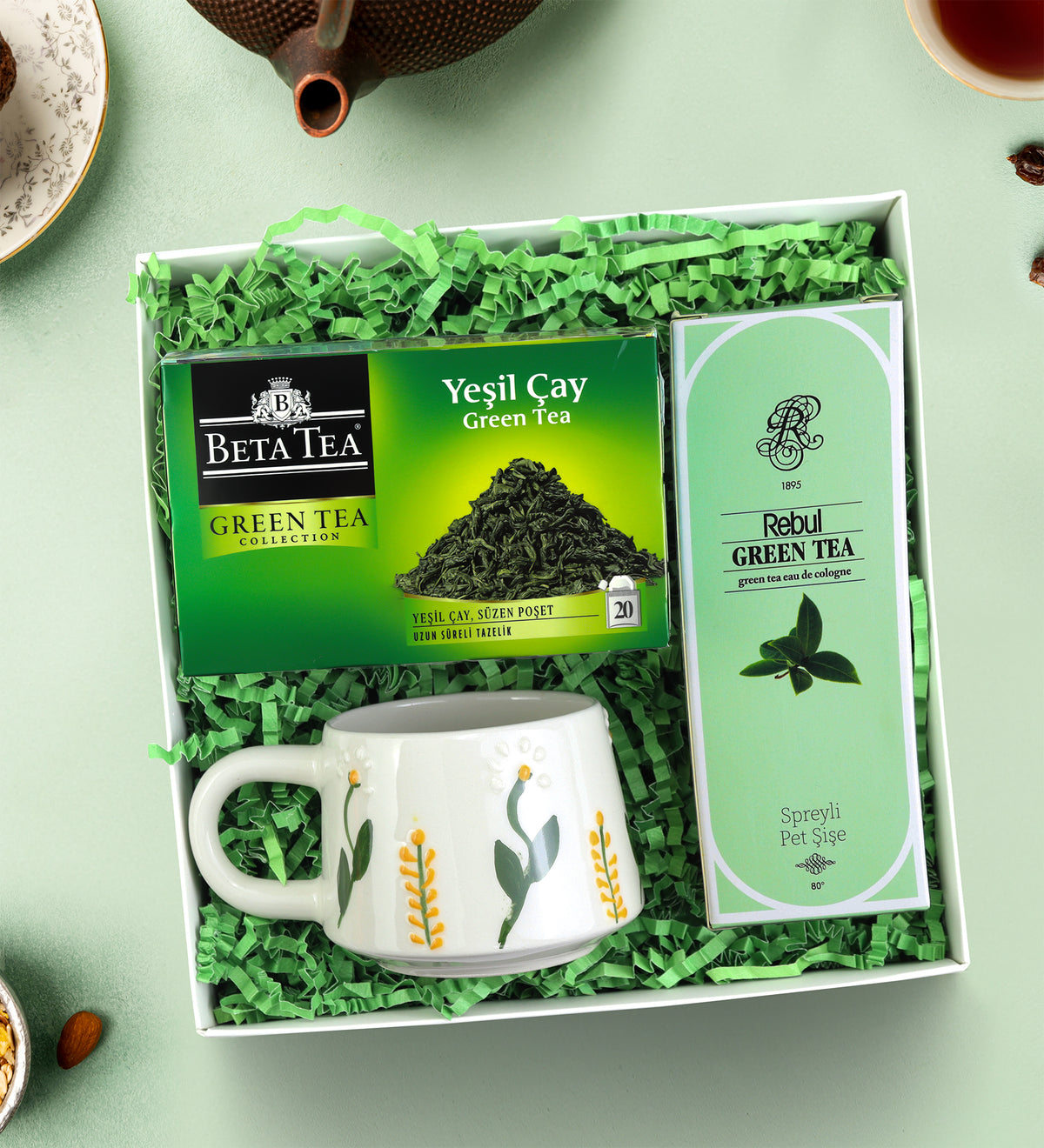 El Yapımı Kupa & Beta Tea Bitki Çayı & Rebul Kolonya Hediye Seti