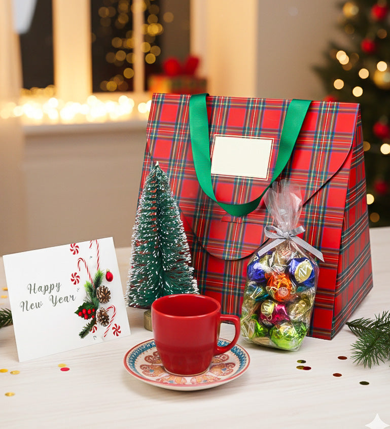 Ekose Karton Çantalı Yılbaşı Hediye Seti