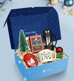 Mutlu Yıllar Kutusunda Alerya Yılbaşı Premium Filtre Kahve & Siyah French Press & Vintage Kupa & Ahşap Zeminli Mini Çam Ağacı & Yılbaşı Temalı Metal Kutulu Mum Hediye Seti