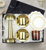 2 li Gold Fincan & Mum & Masa Lambası & Sunum Peçetesi Premium Hediye Seti