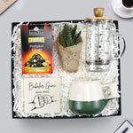 350ml Bambu Kapaklı French Press & Sukulent & Taş Bardak Altlığı & Beta Tea Portakal Çiçeği & Seramik Kupa