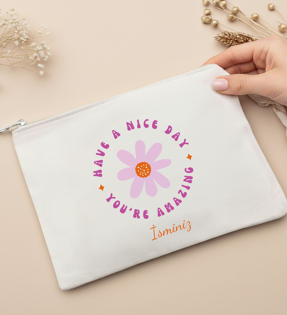 Kişiye Özel Pempe Papatya Tasarım Bez Çanta