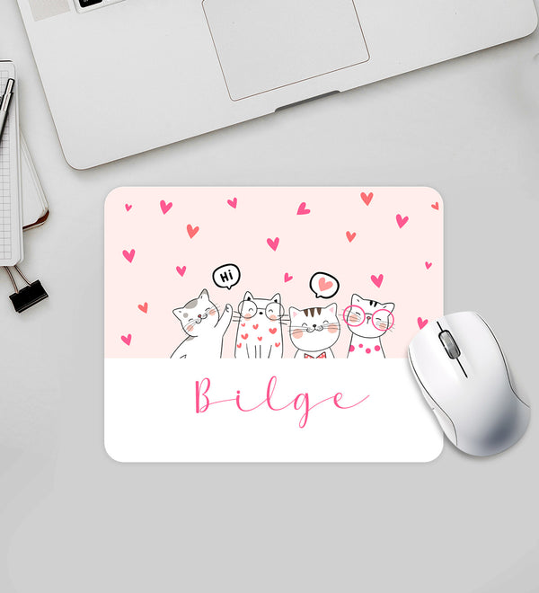 Kişiye Özel Pembe Kedi Tasarım Mouse Pad