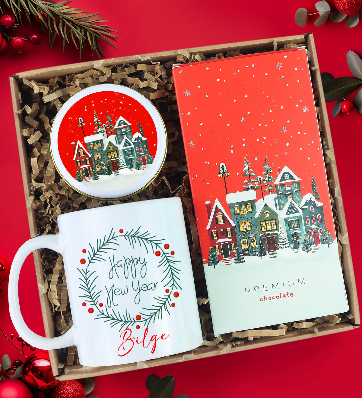 Premium Çikolata & Mum & Kupa Yılbaşı Hediye Seti