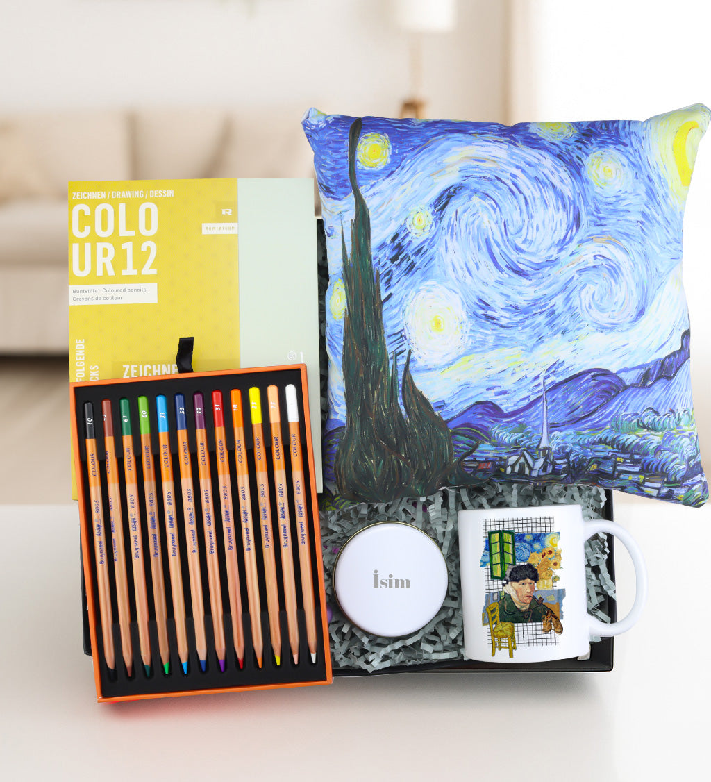 Yastık & Kupa & Mum & Kuru Boya Hediye Seti