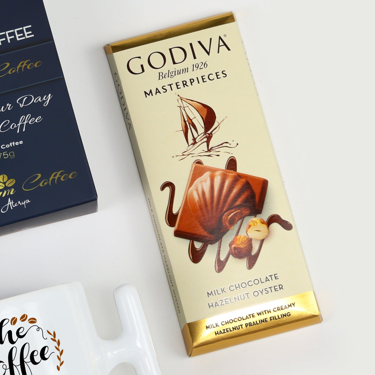 Alerya Premium Filtre Kahve & Godiva Çikolata & T Kupa & Canlı Sukulent Çiçek Hediye Seti