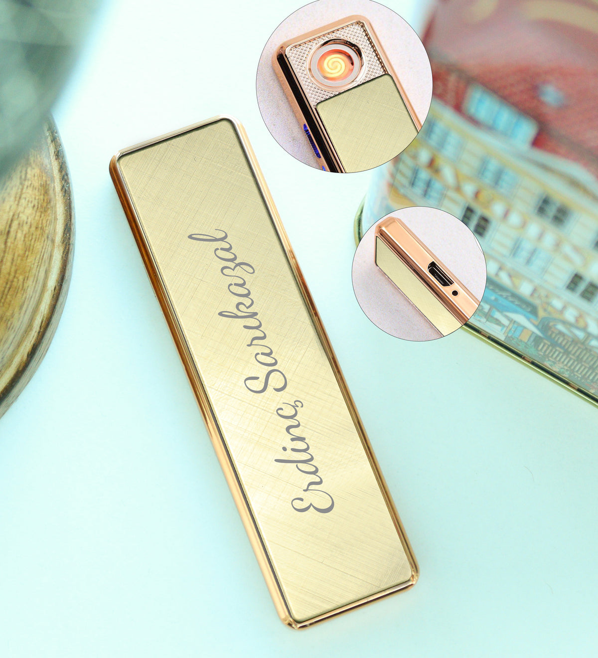 Elektronik Alevsiz Gold Renk USB Şarjlı Çakmak