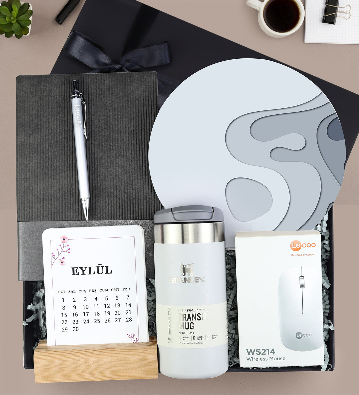 Esnek Kapak Defter & Masa Takvimi & Stanley Termos & Mouse & Mouse Pad & Kalem Premium Hediye Seti