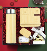 Bambu Termos & 3’ü 1 Arada Bambu Kablosuz Hızlı Şarj Standı & Bambu Bluetooth Kulaklık Hediye Seti