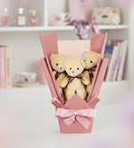 Pembe H2O Bez Kılıflı Cam Matara & Pembe Touchpen & 3'lü Pembe Ayıcık Buketi Hediye Seti