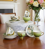6'lı Yeşil Renk Çiçekli Porselen Kahve Fincanı