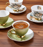 6'lı Yeşil Renk Çiçekli Porselen Kahve Fincanı