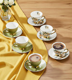 6'lı Yeşil Renk Çiçekli Porselen Kahve Fincanı