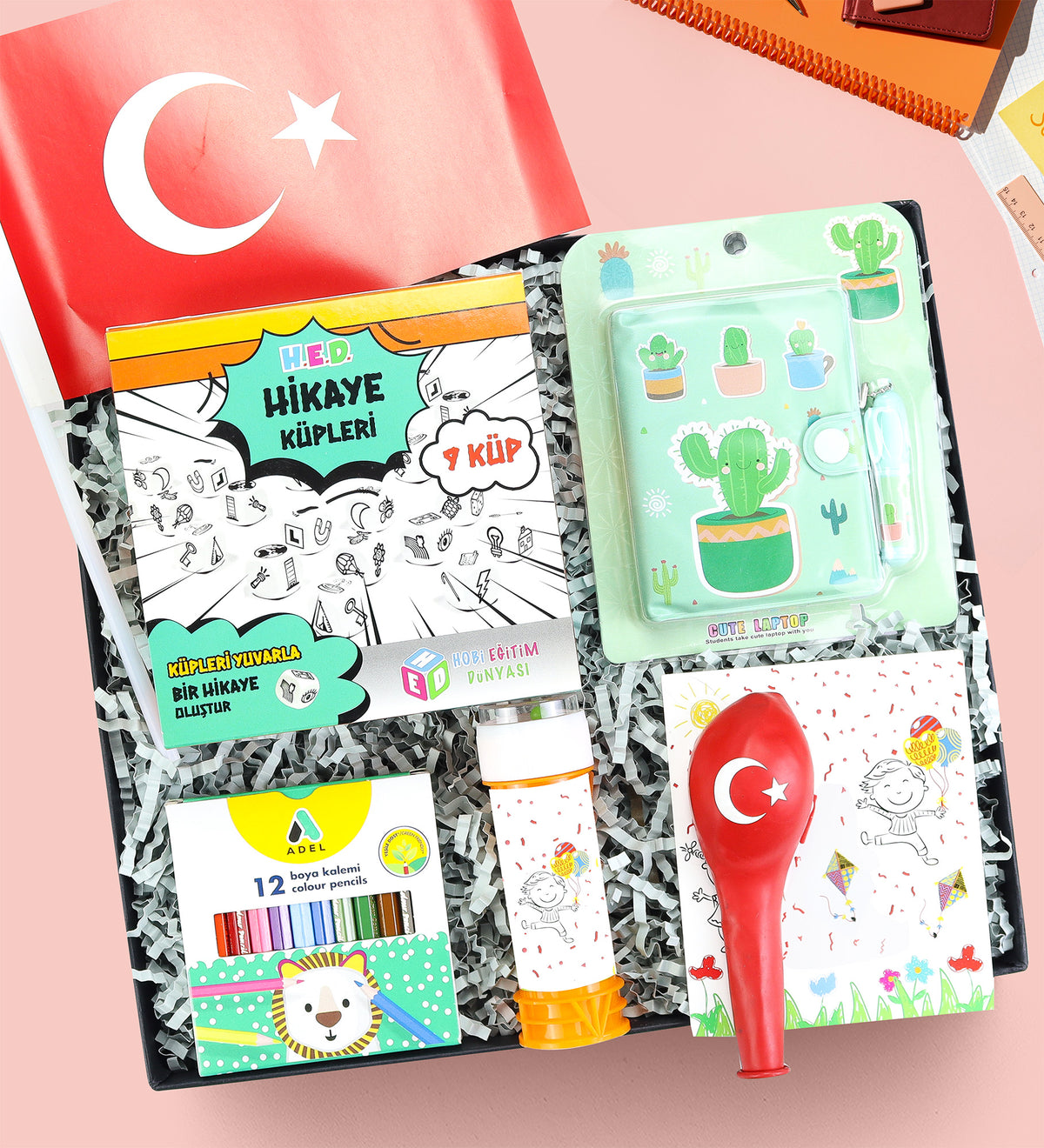 Hikaye Küpleri Oyunu & Köpük Baloncuk & Adel Kuru Boya & Türk Bayrağı & Balon & Defter Seti