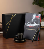 Atatürk Yeni Yıl Ajanda & Atatürk Kabartmalı Roller Kalem & Gold Detay Siyah Fincan Hediye Seti