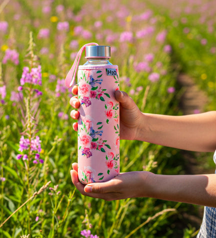 H2O Çiçekli 500ml Cam Matara