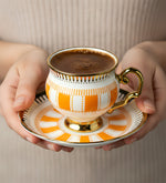 6'lı Çizgili Gold Detaylı Porselen Fincan Takımı