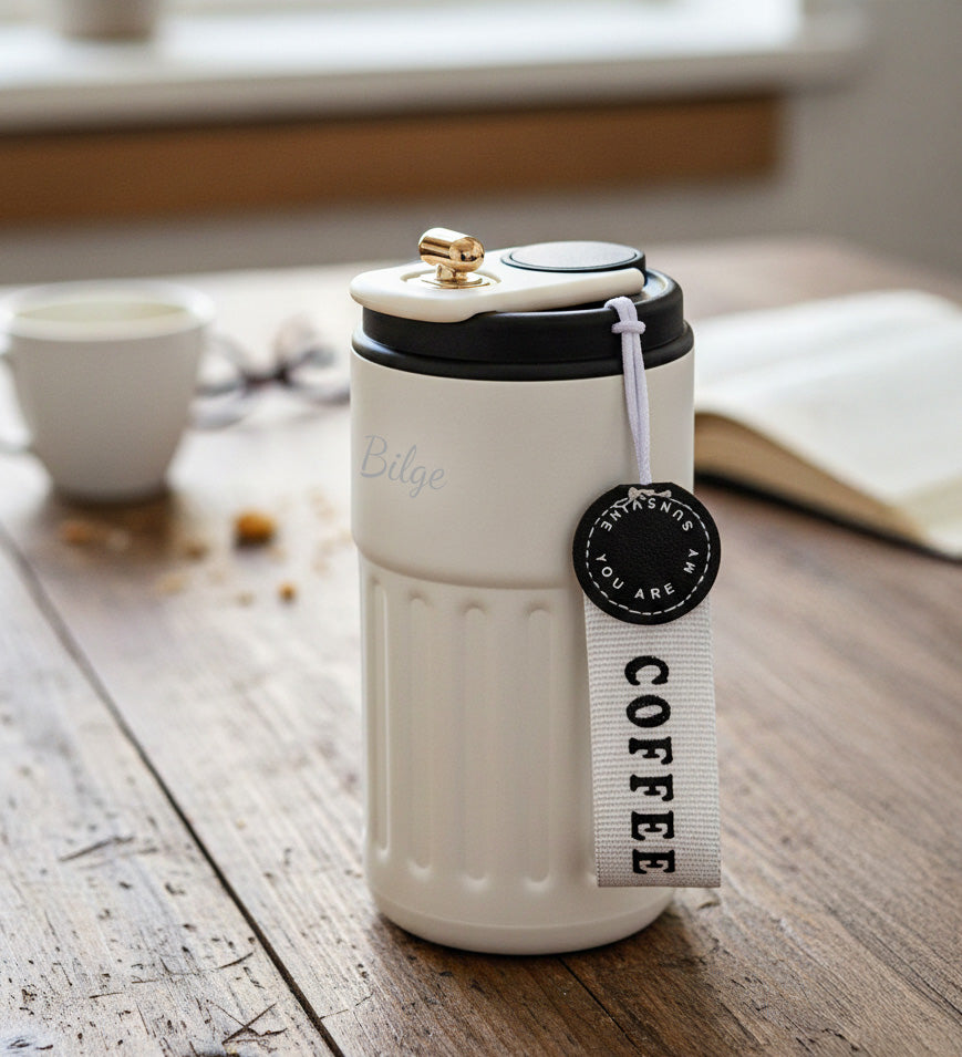 400ml Coffee Dereceli Beyaz Termos