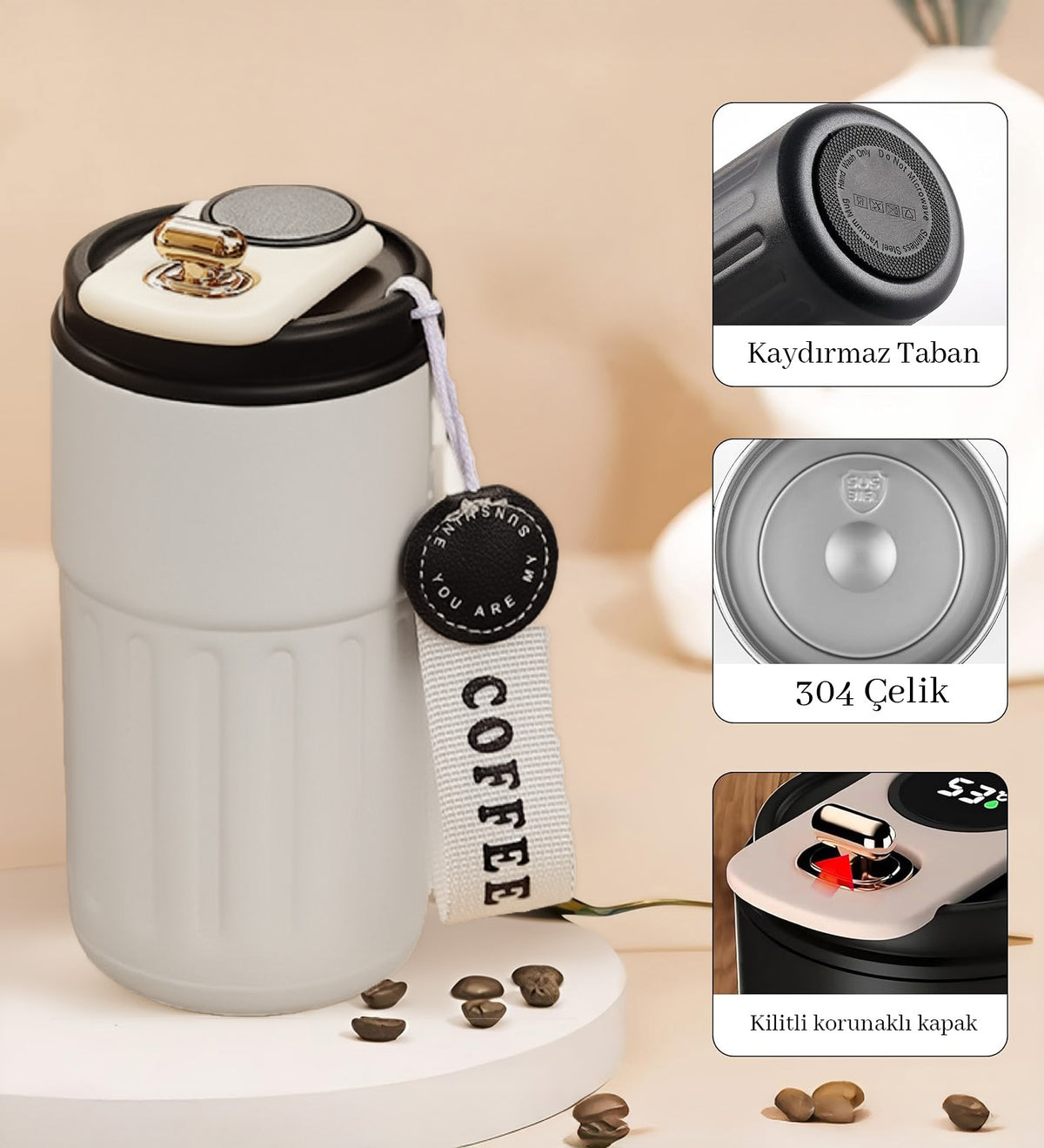 400ml Coffee Dereceli Beyaz Termos
