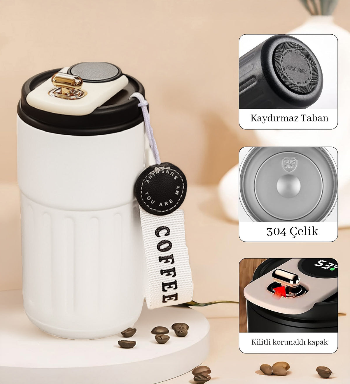 Ayıcık Buketi & Termos & Çerçeve & Kolye Sevgiliye Hediye Seti