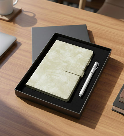 Özel Kutulu Krem Orta Boy Defter Kalem Seti