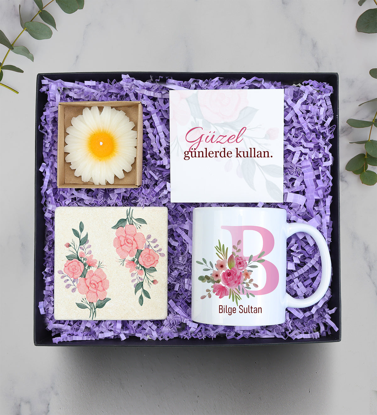 Kupa Bardak Altlığı Mum Kadına Hediye Seti