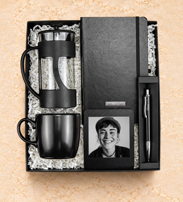 French Press & Defter & Kalem & Çerçeve & Kupa Hediye Seti