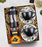 2'li Çay ve Kahve Fincanı & Siyah French Press & Beta Tea Portakal Çiçeği Hediye Seti