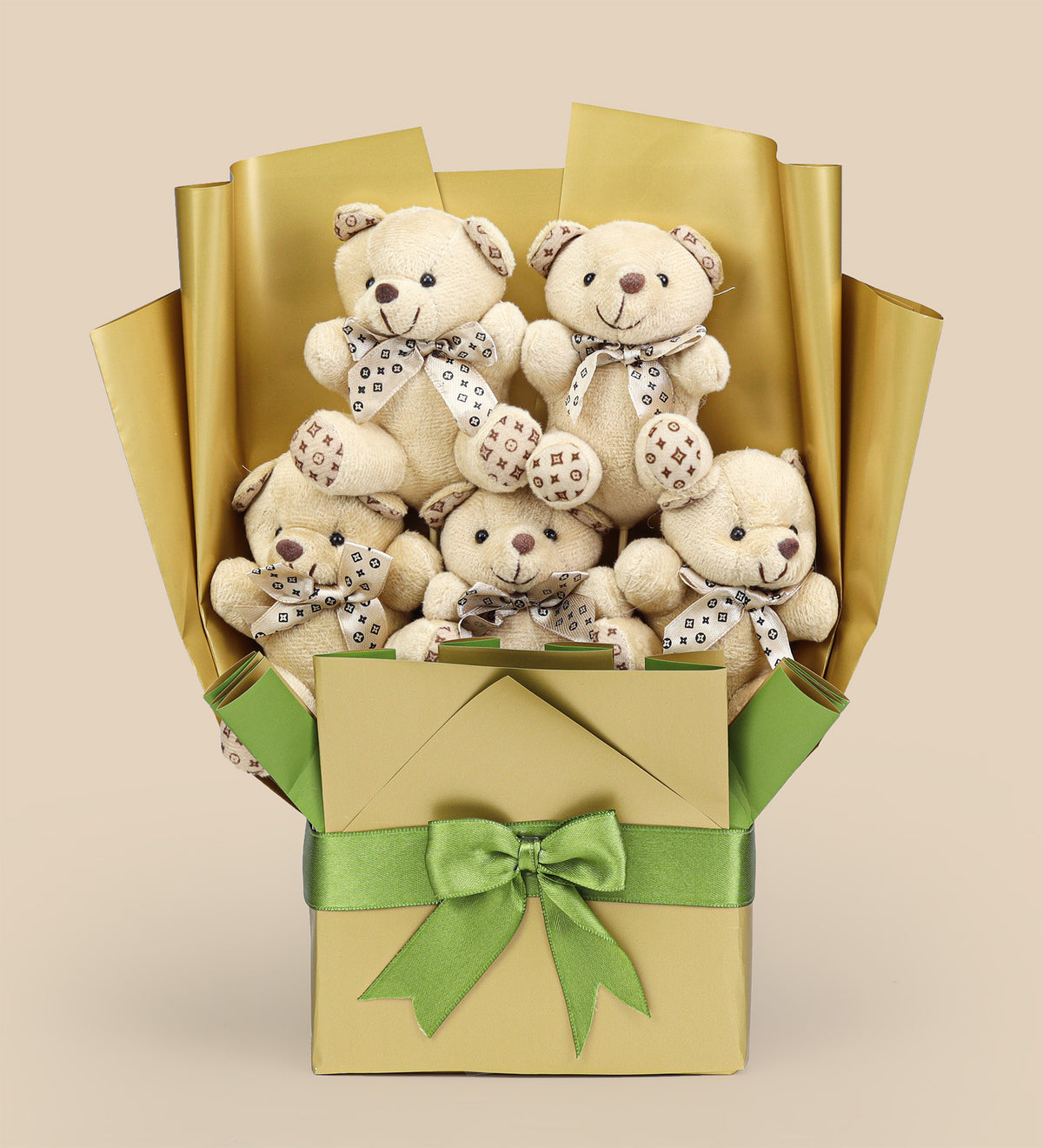 Gold Çiçek Buketi & Godiva Napoliten Çikolata & Bardak Mum Hediye Seti