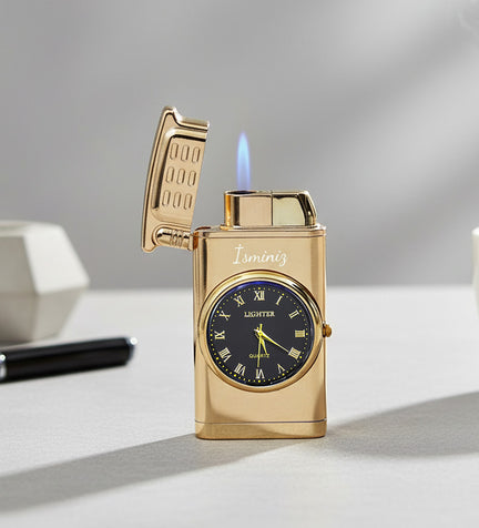 Kişiye Özel Saatli Gold Renk Çakmak