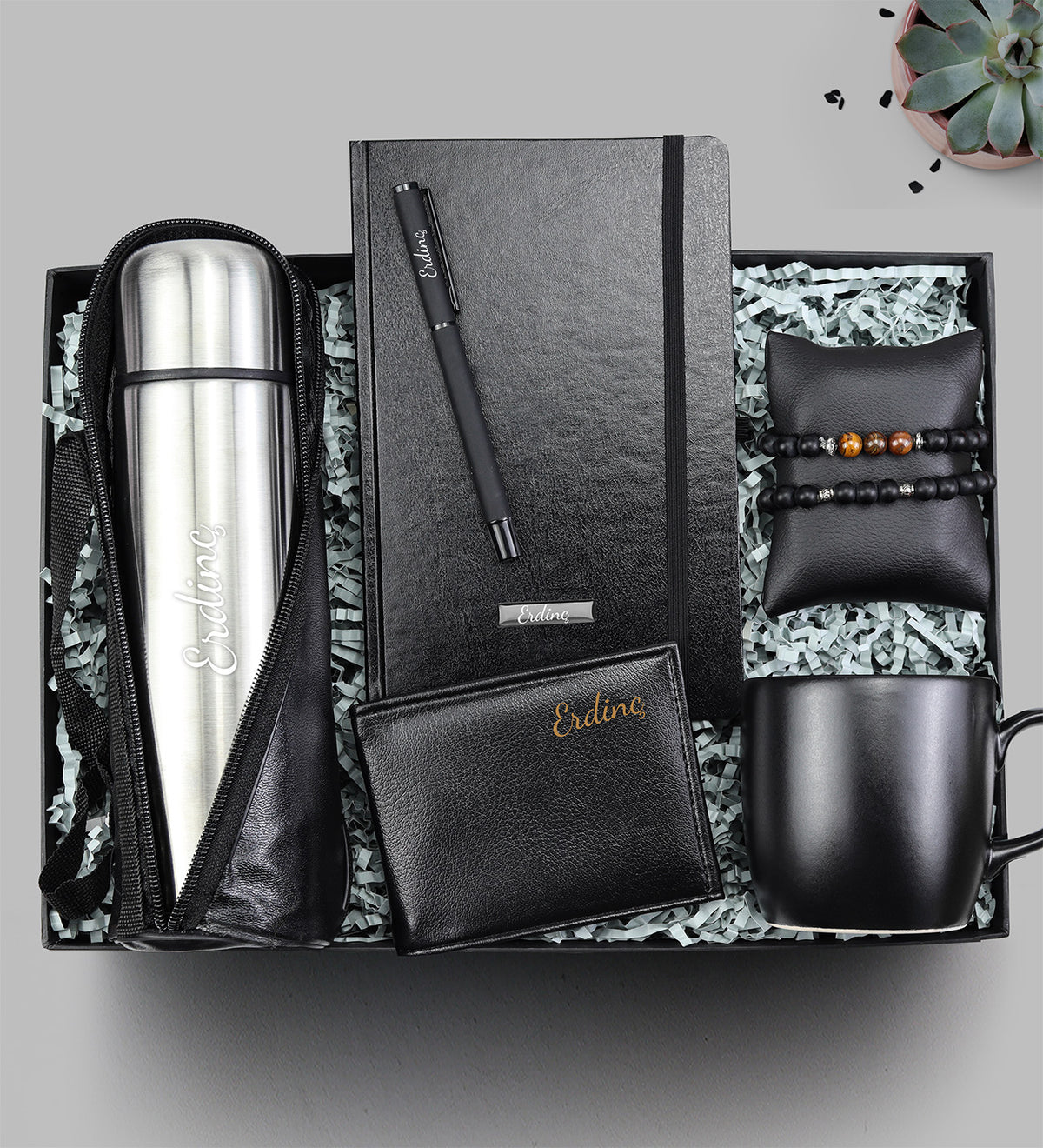 Çantalı Termos & Defter & Kalem & 2'li Kaplan Gözü Bileklik & Cüzdan & Kupa Hediye Seti