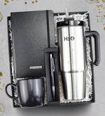 Pipetli 900ml Termos & Siyah Defter & Siyah Tükenmez Kalem & Siyah Kupa Hediye Seti