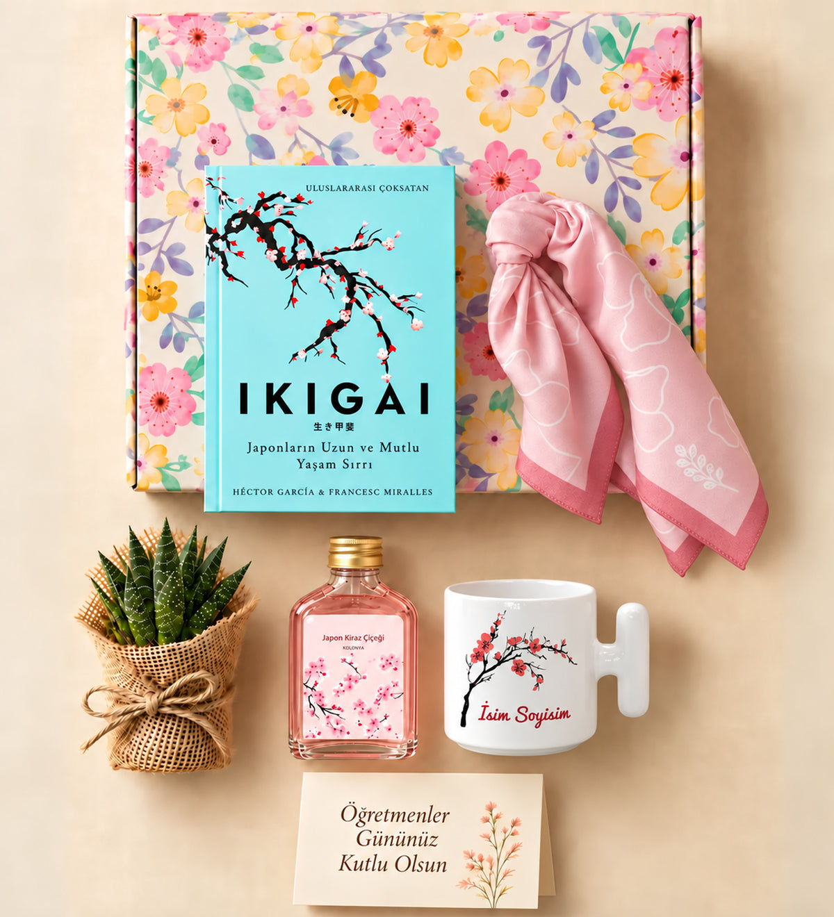 Ikigai & T Kupa & Fular & Kolonya & Sukulent Hediye Seti