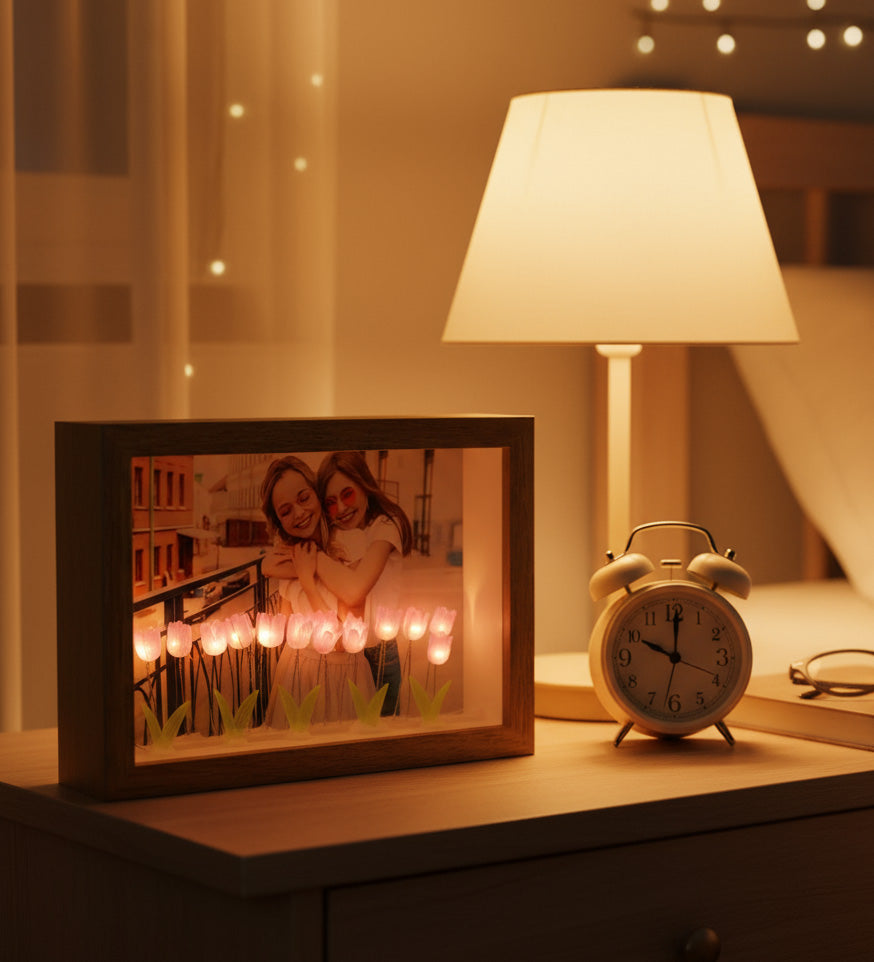 Led Işıklı Mor Lale Fotoğraf Çerçevesi