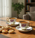 6'lı Kartopu Çiçekli Gold Detaylı Kahve Fincanı