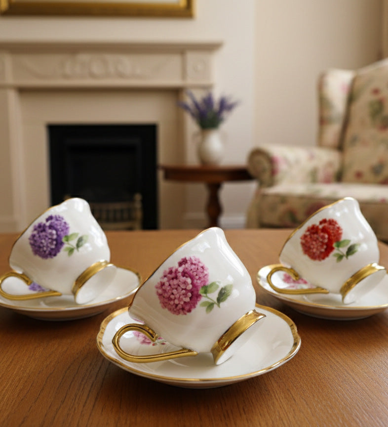 6'lı Kartopu Çiçekli Gold Detaylı Kahve Fincanı