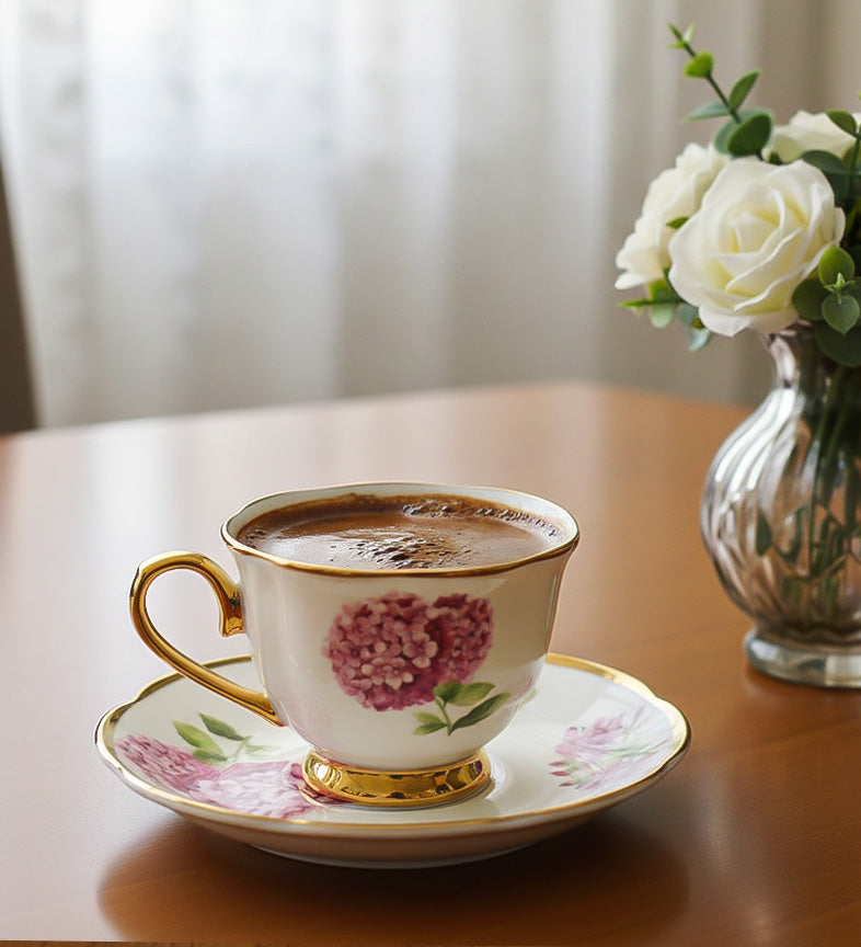 6'lı Kartopu Çiçekli Gold Detaylı Kahve Fincanı