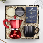 Kişiye Özel Siyah Metal Kutulu Mum & Alerya Premium Filtre Kahve & Siyah Mat Kupa & Moka Pot Cezve Hediye Seti
