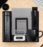 Kişiye Özel 500 ML Siyah Dereceli Termos & Telefon Cepli Defter & Siyah Kupa & Usb Bellek & Siyah Touch Pen Hediye Seti