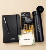 Kişiye Özel Siyah Defter & Siyah Touch Roller Kalem & 500 ML Dereceli Termos & Avon Full Speed Erkek Parfüm Hediye Seti