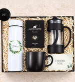 Kişiye Özel Tasarım 500 ML Dereceli Termos & Siyah French Press & Siyah Kupa & Alerya Premium Filtre Kahve Hediye Seti