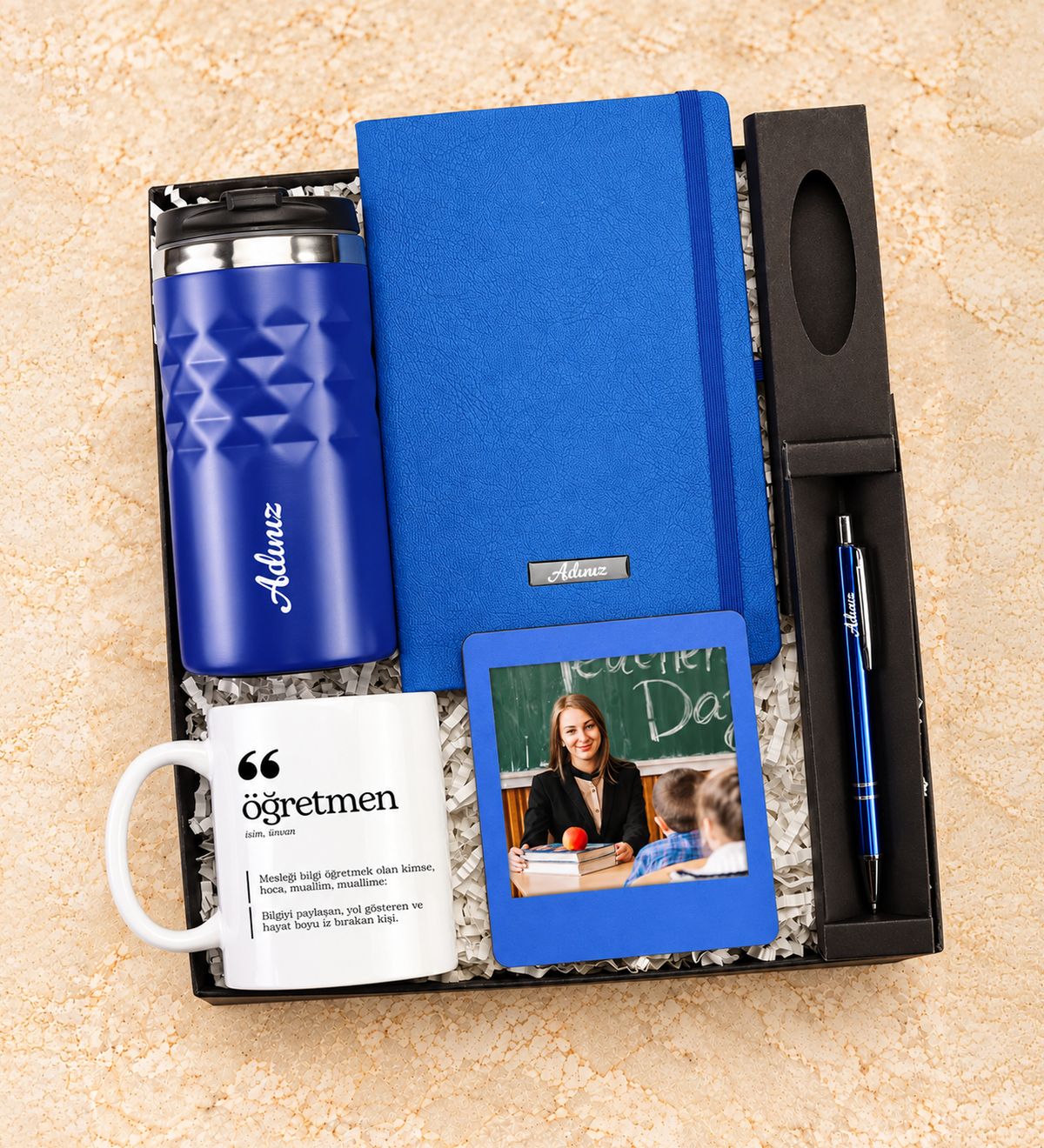 Kristal Termos & Kalem & Defter & Kupa & Çerçeve Öğretmene Hediye Seti